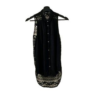 Axara Paris Top Women S Black Sleeveless Button Up High Low Hem Whimsigoth Lace